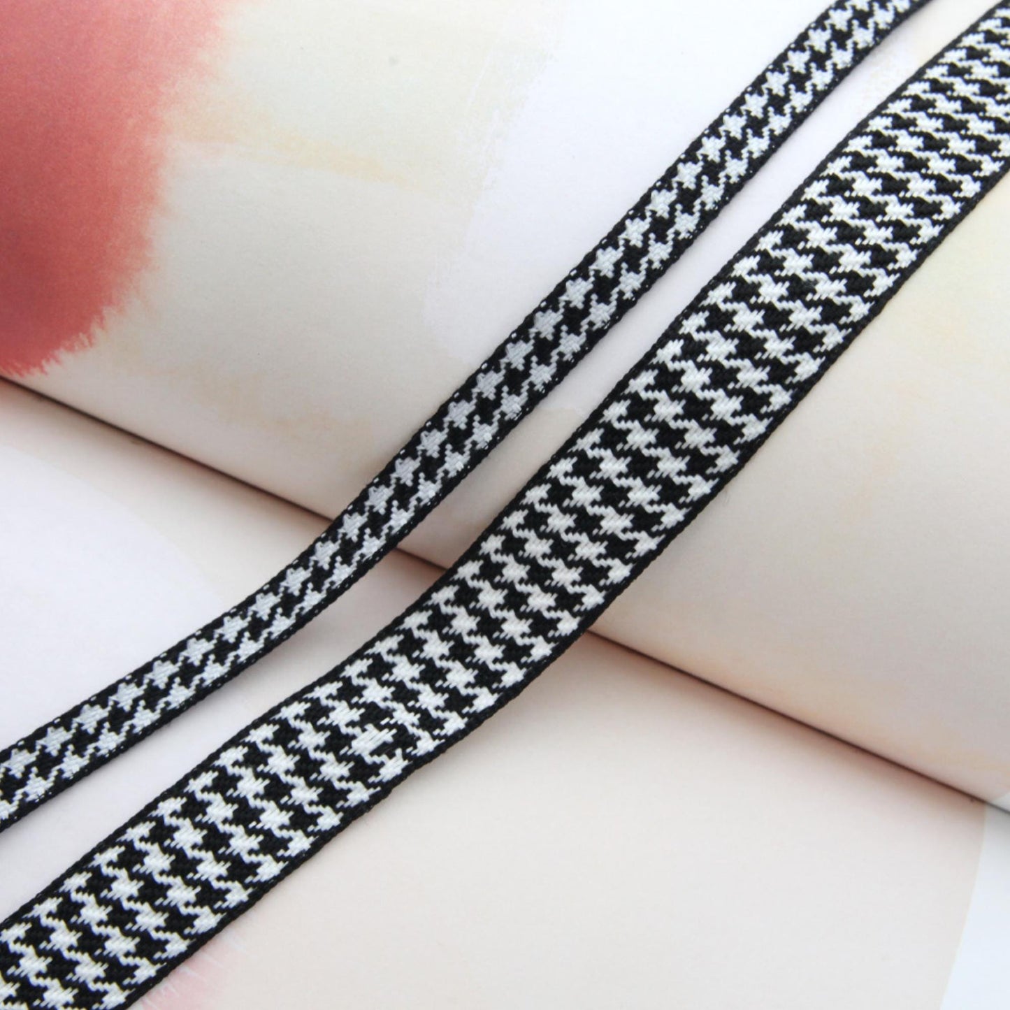 Houndstooth Jacquard Ribbon, Black White Woven Trim, Hair Bow Crafting Supplies 5Yards