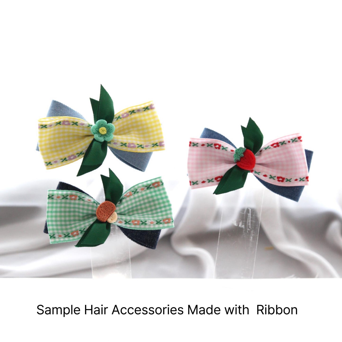 Gingham Ribbon with Floral Edge, Embroidered Check Ribbon 1.57 Inch, 5 Yards