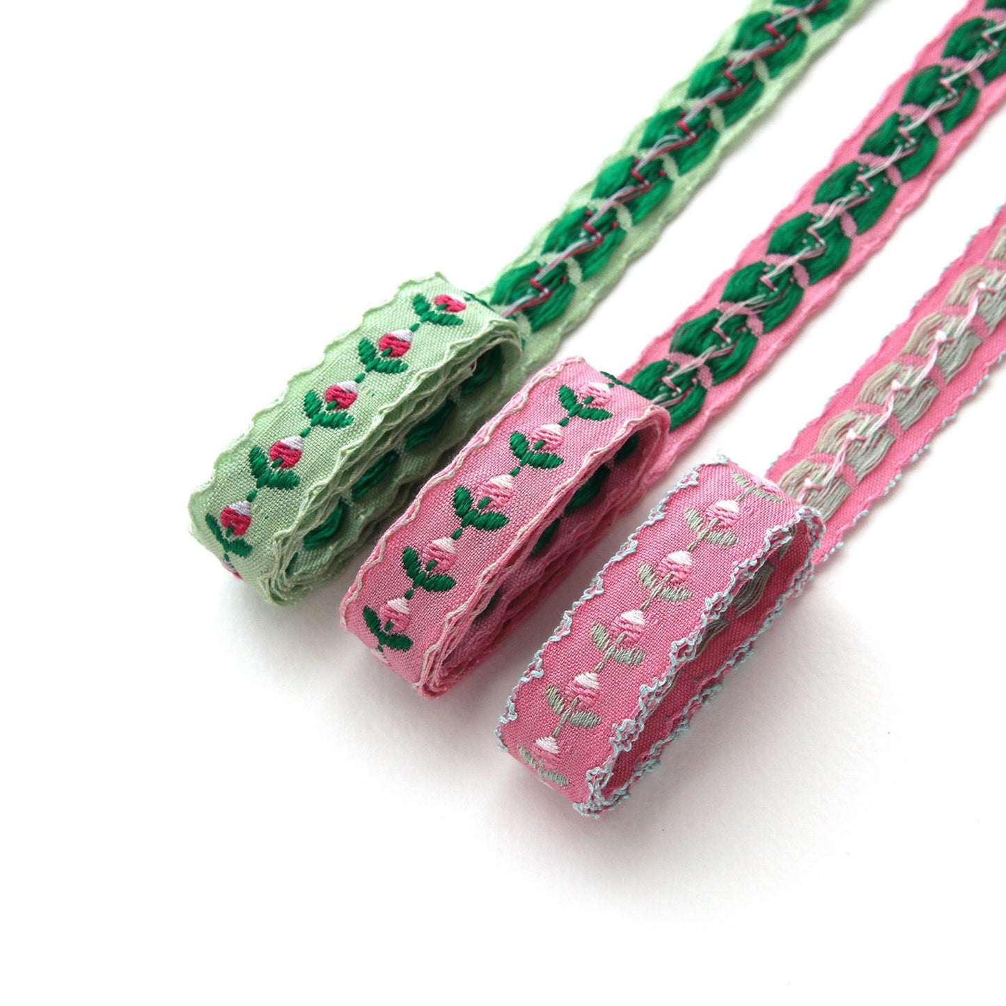 Floral Embroidered Ribbon Trim, Scalloped Jacquard Trim 5Yards