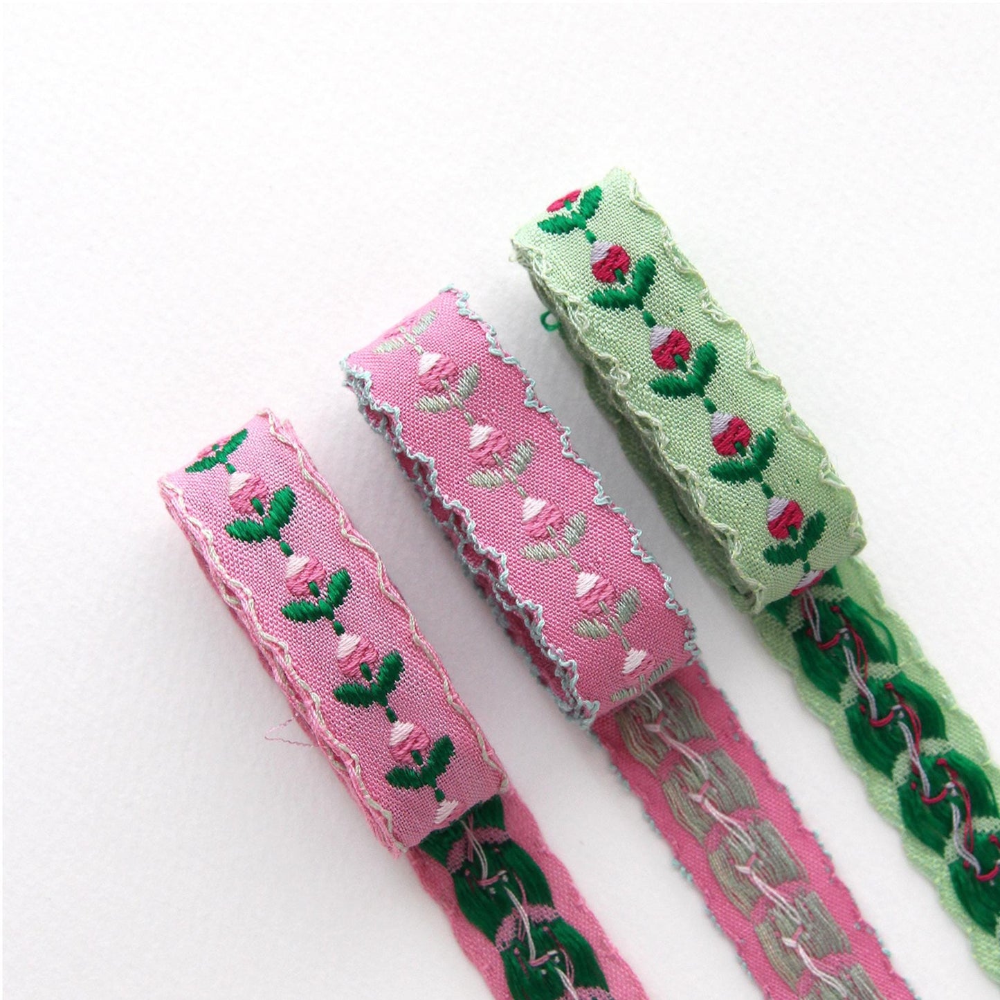 Floral Embroidered Ribbon Trim, Scalloped Jacquard Trim 5Yards