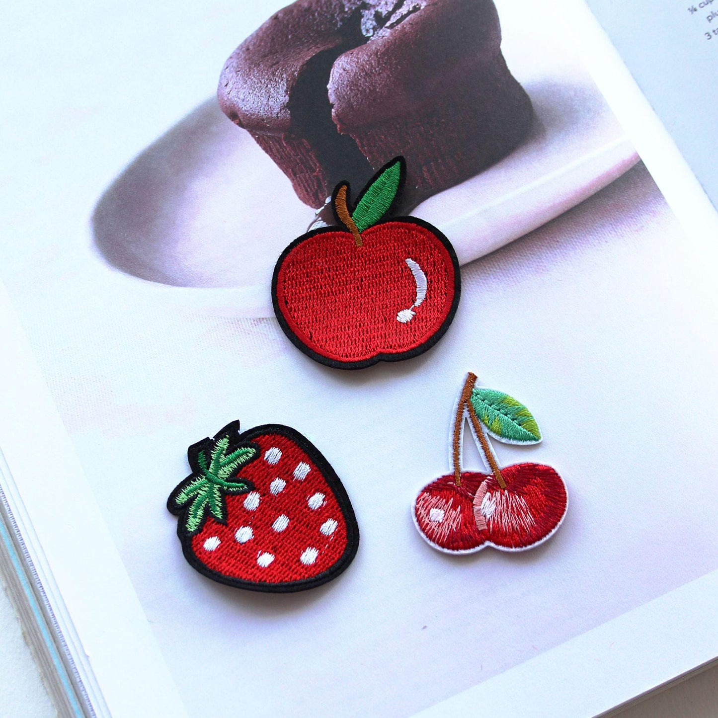 Fruit Embroidered Patch, Cherry, Strawberry, Apple Applique for Jackets, Bags