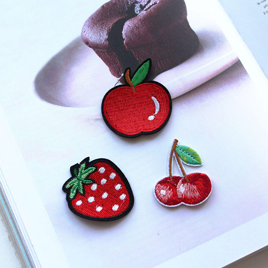 Fruit Embroidered Patch, Cherry, Strawberry, Apple Applique for Jackets, Bags