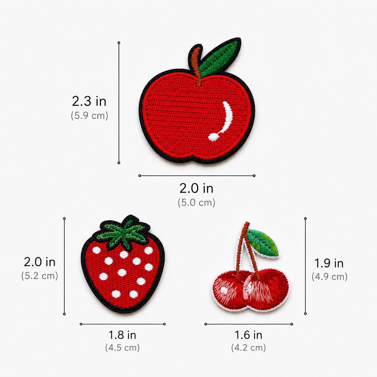 Fruit Embroidered Patch, Cherry, Strawberry, Apple Applique for Jackets, Bags