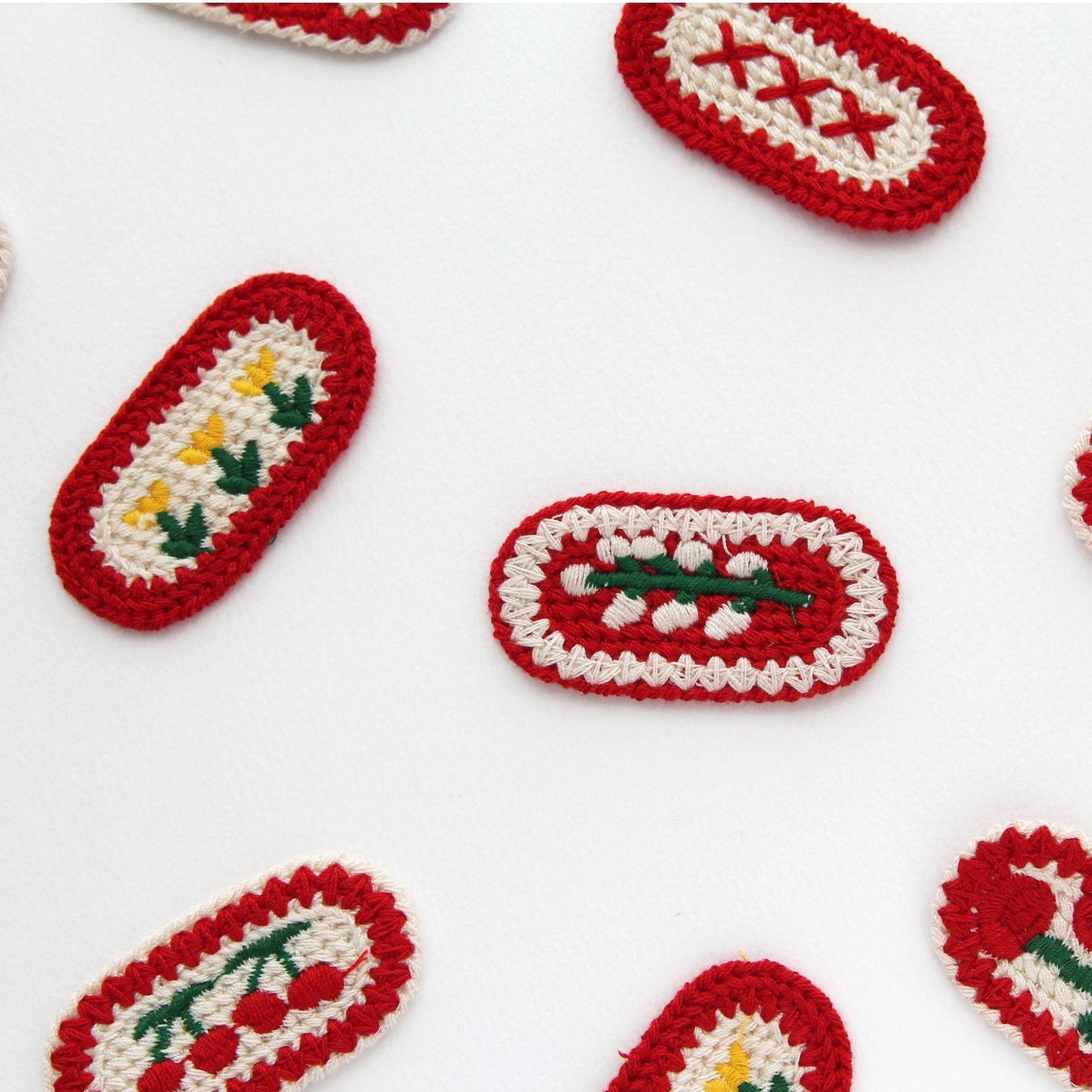 Crochet Embroidered Appliques, Vintage Floral & Cherry Embroidery Patches, DIY Craft Supplies 5/10pcs