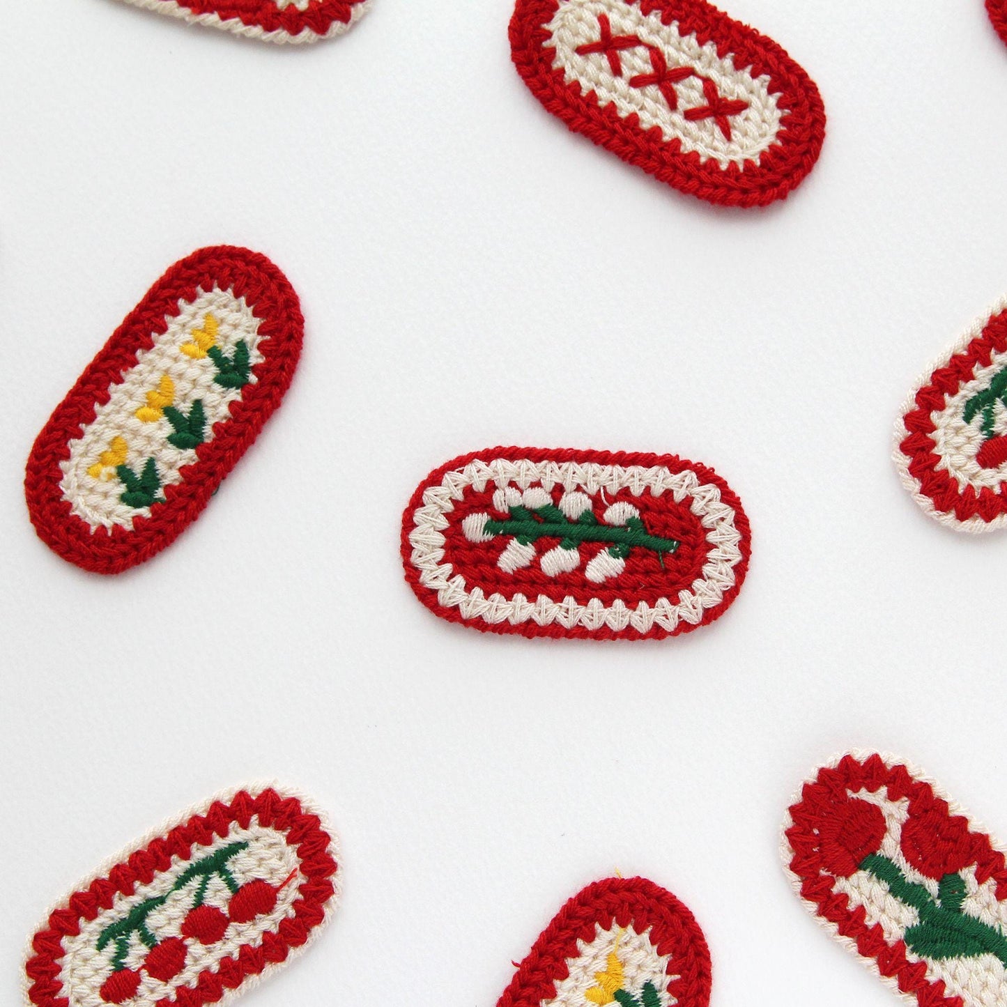 Crochet Embroidered Appliques, Vintage Floral & Cherry Embroidery Patches, DIY Craft Supplies 5/10pcs