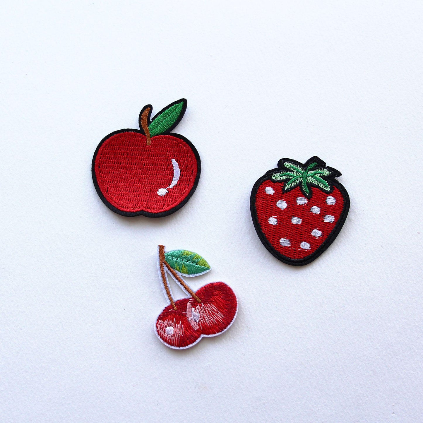 Fruit Embroidered Patch, Cherry, Strawberry, Apple Applique for Jackets, Bags