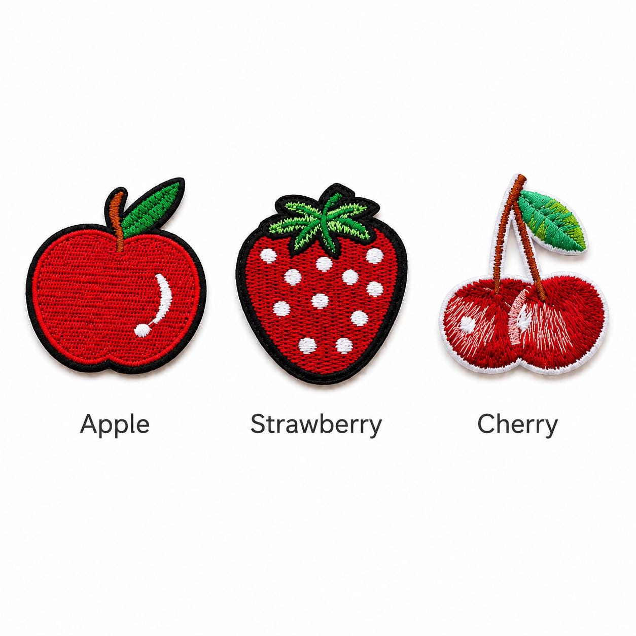 Fruit Embroidered Patch, Cherry, Strawberry, Apple Applique for Jackets, Bags