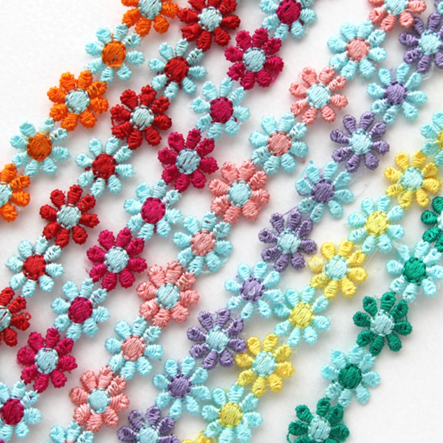 Daisy Embroidered Floral Lace Trim, Sewing Lace, DIY Hair Bow Craft Supplies 5Yards