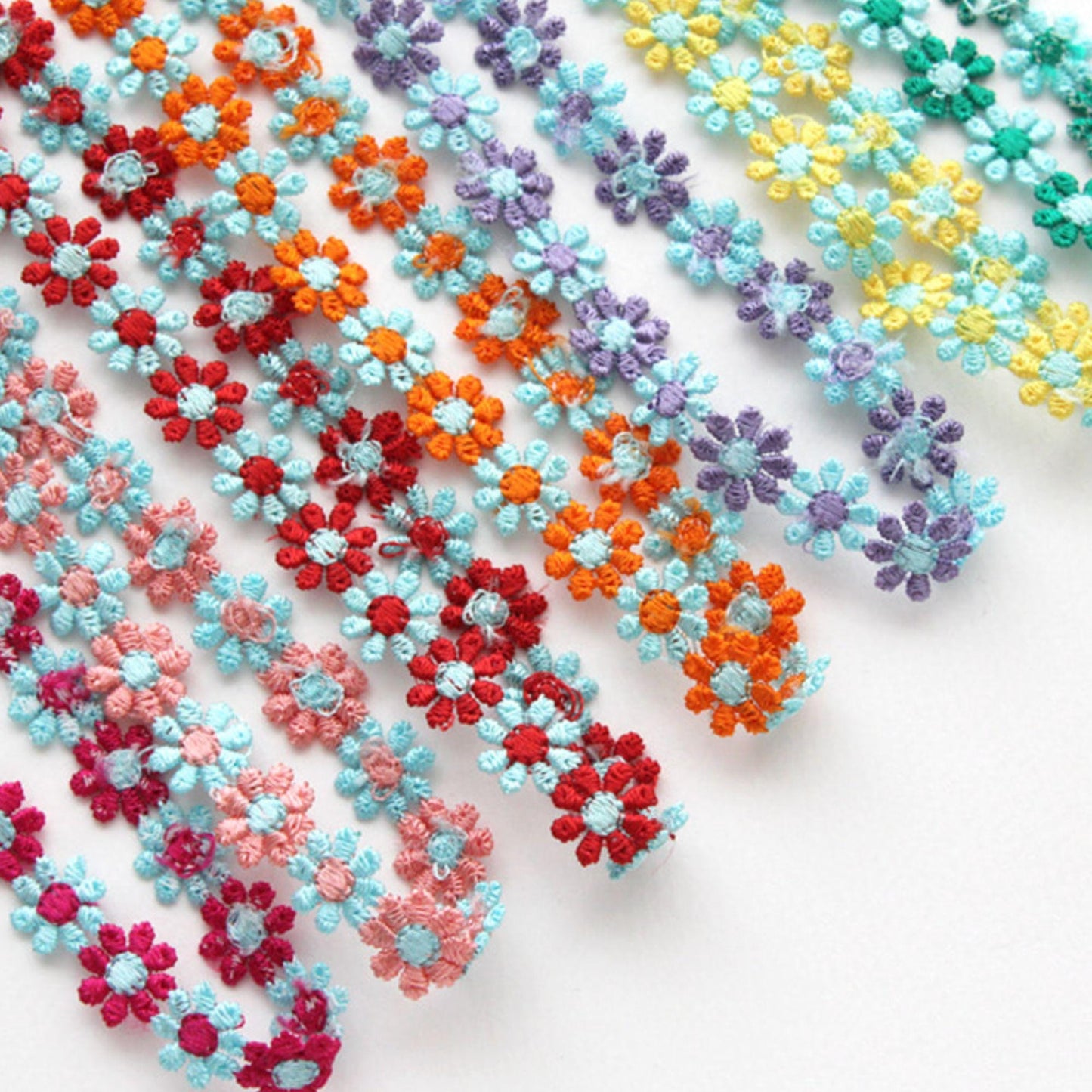 Daisy Embroidered Floral Lace Trim, Sewing Lace, DIY Hair Bow Craft Supplies 5Yards
