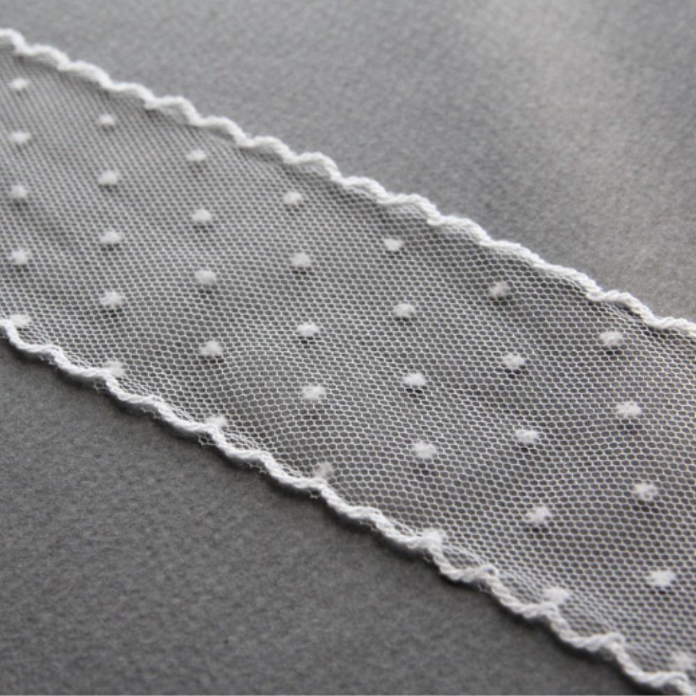 Dot Mesh Lace Trim, Sheer Tulle Ribbon with Scalloped Edge, Sewing, Hair Bow & Craft Supplies 5Yards