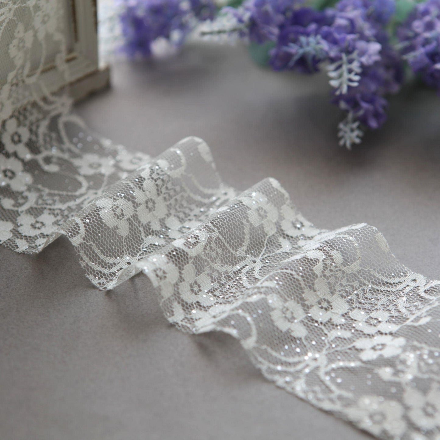 Glitter Floral Cotton Lace Trim, Wide Ribbon for Sewing, Wedding Decor, Crafts 5 Yard