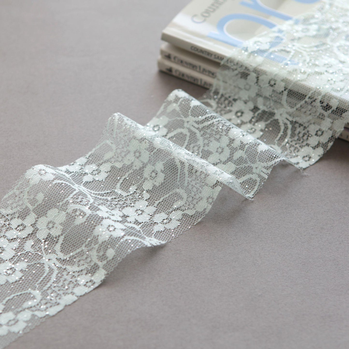 Glitter Floral Cotton Lace Trim, Wide Ribbon for Sewing, Wedding Decor, Crafts 5 Yard