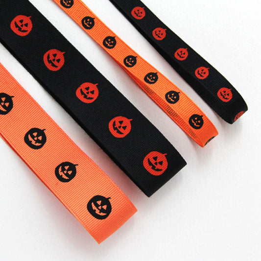Halloween Pumpkin Grosgrain Ribbon, Jack O Lantern Print for Crafts