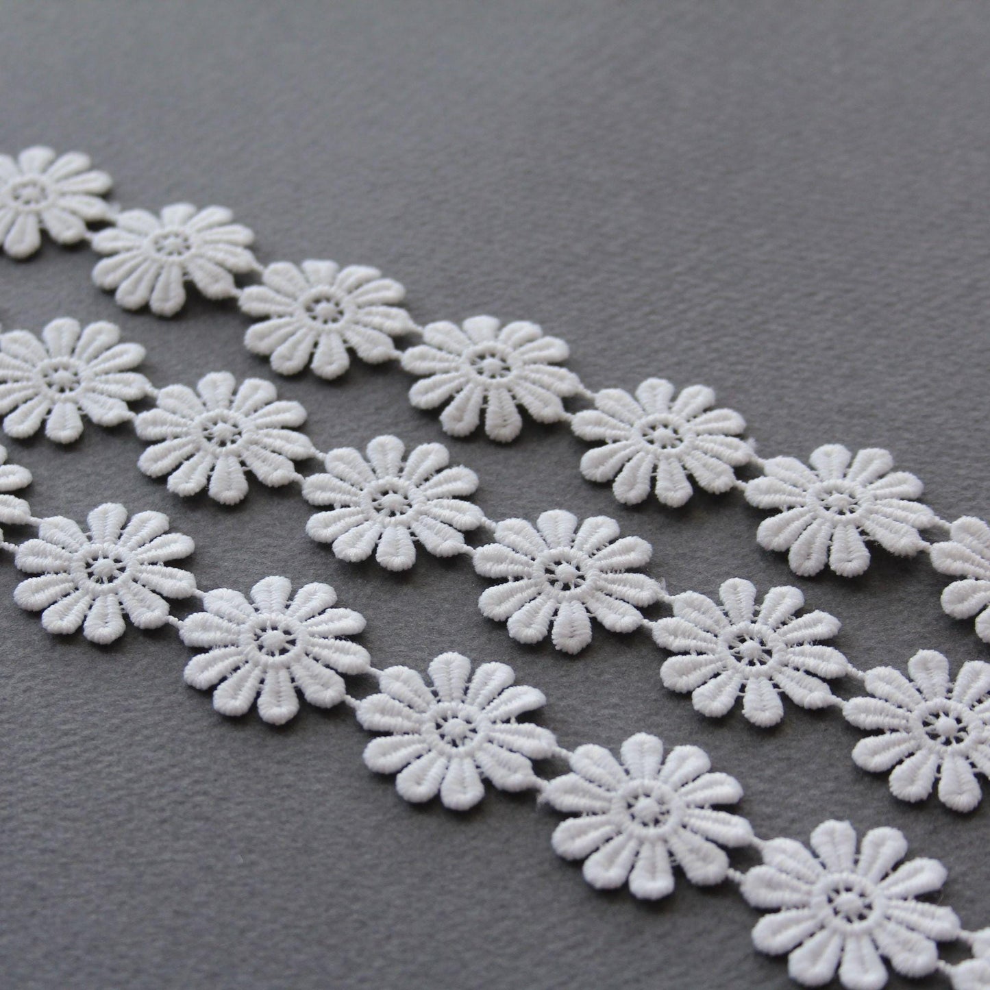 White Daisy Flower Lace Trim, Floral Embroidered Ribbon