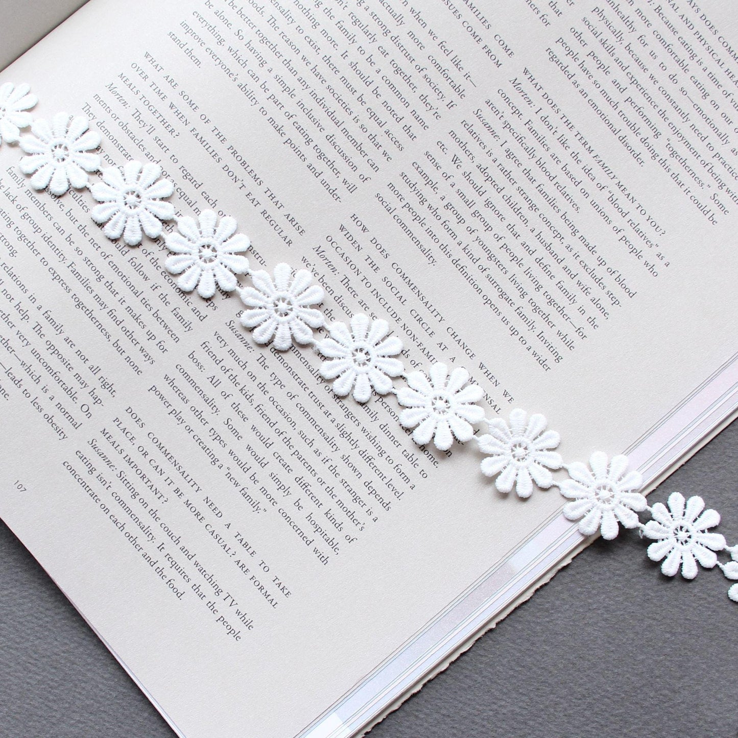 White Daisy Flower Lace Trim, Floral Embroidered Ribbon