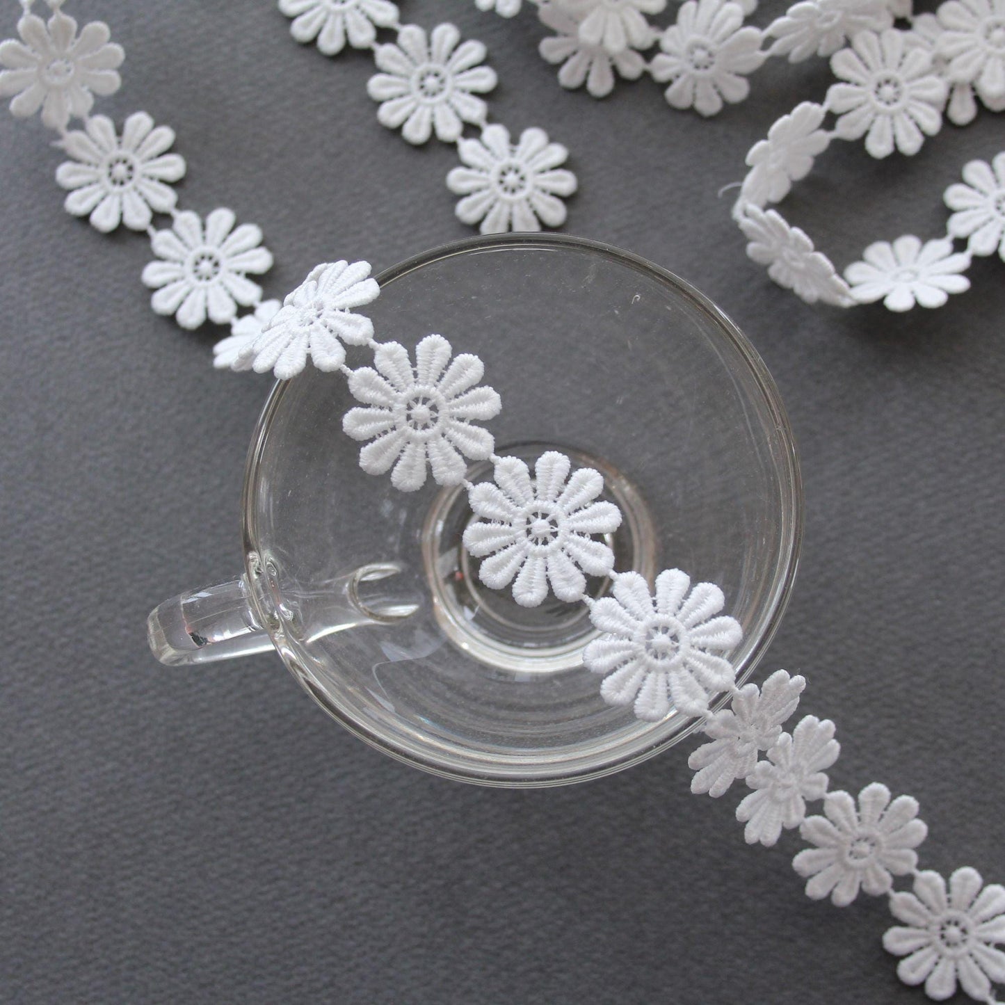 White Daisy Flower Lace Trim, Floral Embroidered Ribbon