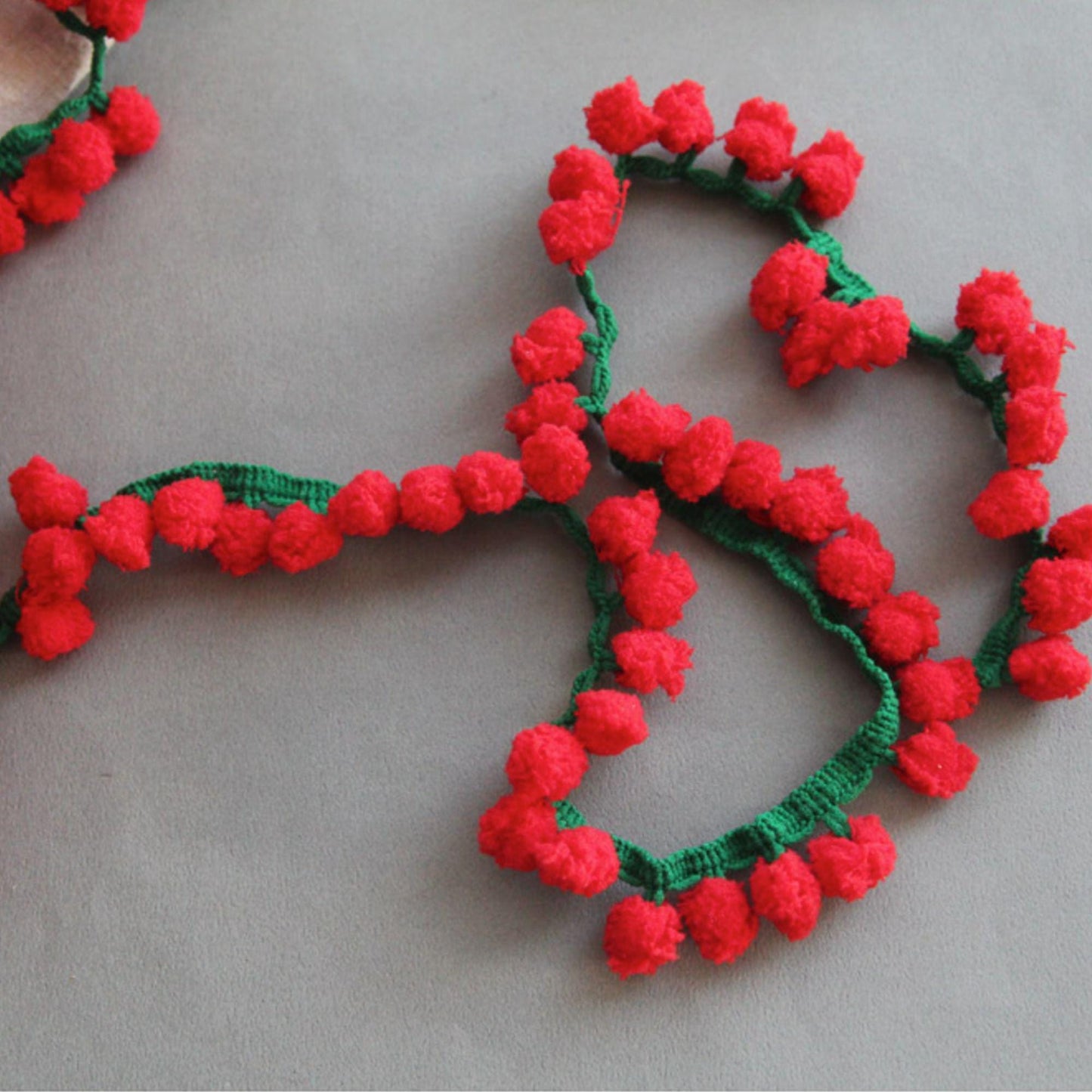 Apple Pom Pom Trim, Red Berry Fringe Ribbon, Christmas Craft Supply,DIY Sewing, 2Yards