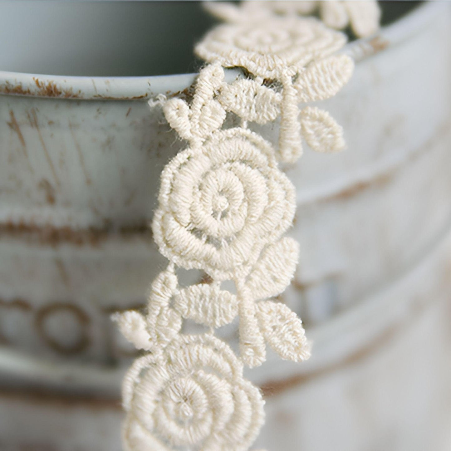 Rose Floral Lace, Ivory Embroidered Trim, Lace Ribbon for Hair Bows & DIY Crafts 5Yards