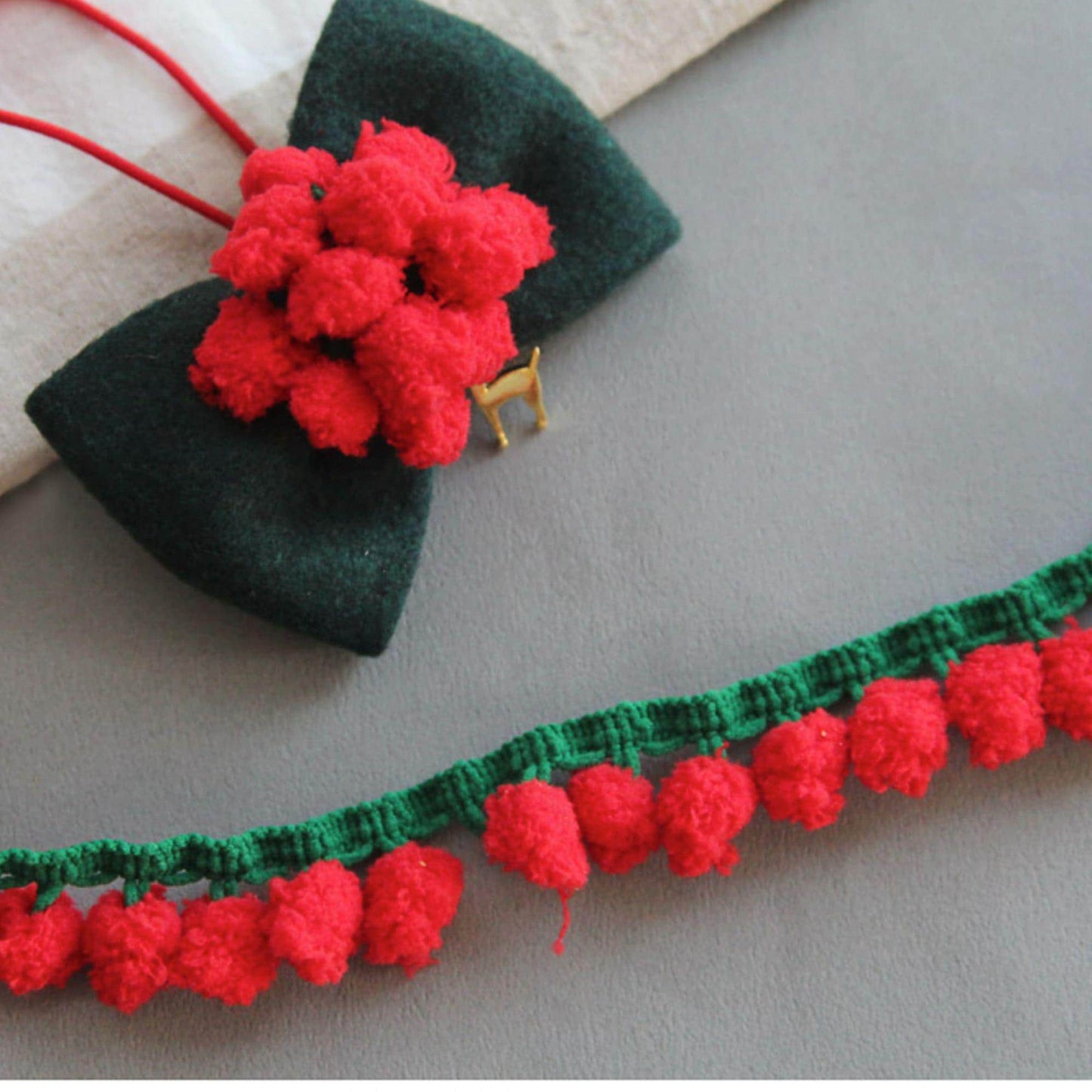 Apple Pom Pom Trim, Red Berry Fringe Ribbon, Christmas Craft Supply,DIY Sewing, 2Yards