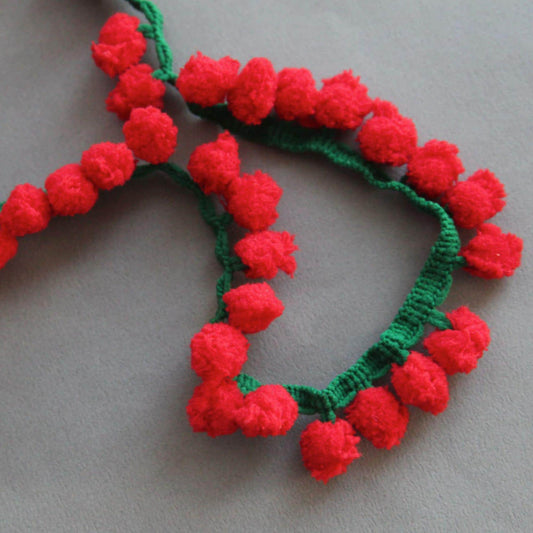 Apple Pom Pom Trim, Red Berry Fringe Ribbon, Christmas Craft Supply,DIY Sewing, 2Yards
