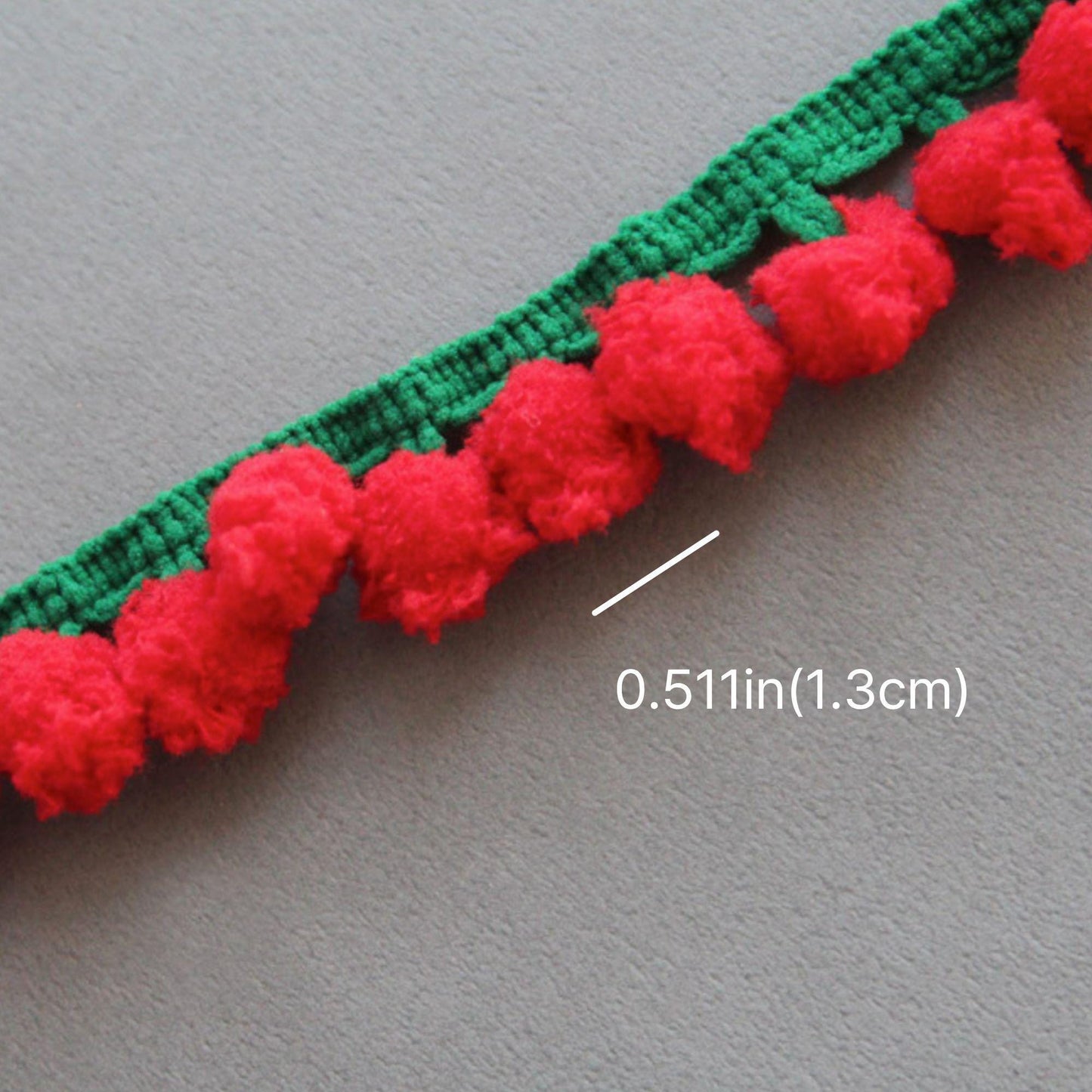 Apple Pom Pom Trim, Red Berry Fringe Ribbon, Christmas Craft Supply,DIY Sewing, 2Yards