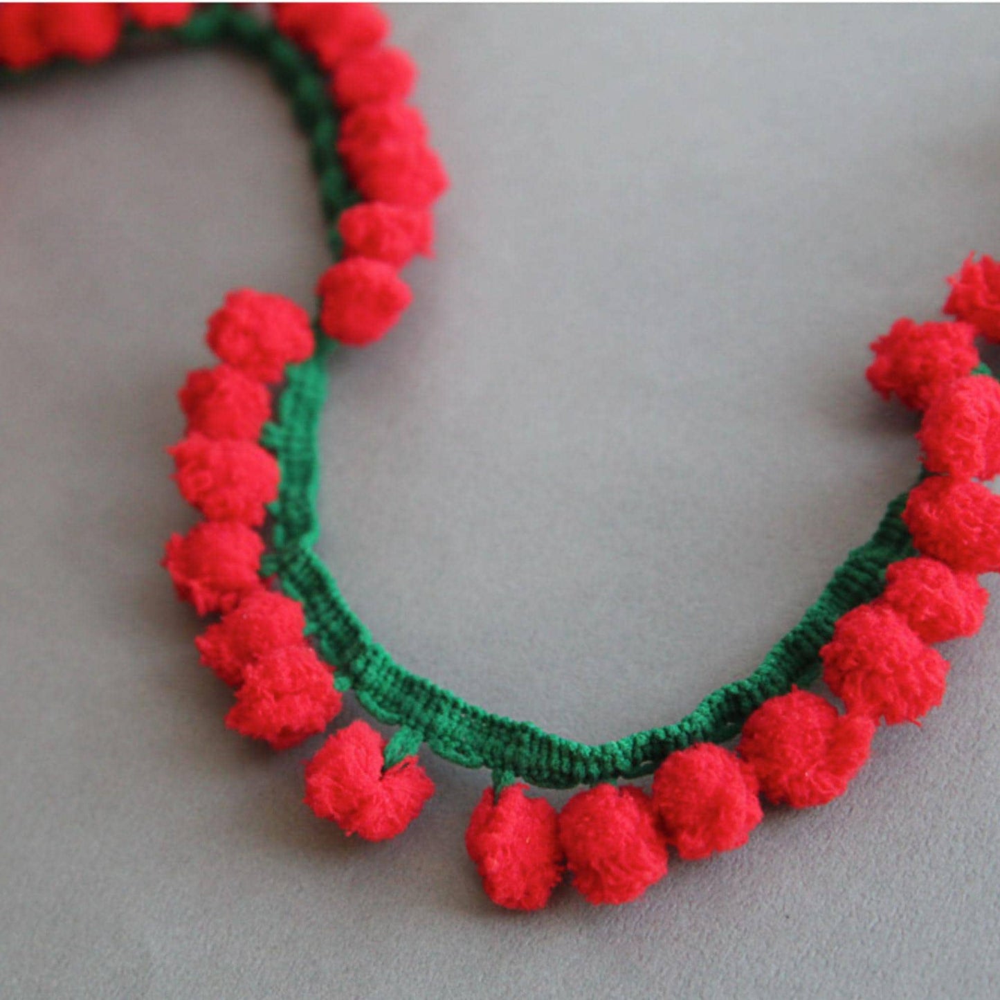 Apple Pom Pom Trim, Red Berry Fringe Ribbon, Christmas Craft Supply,DIY Sewing, 2Yards